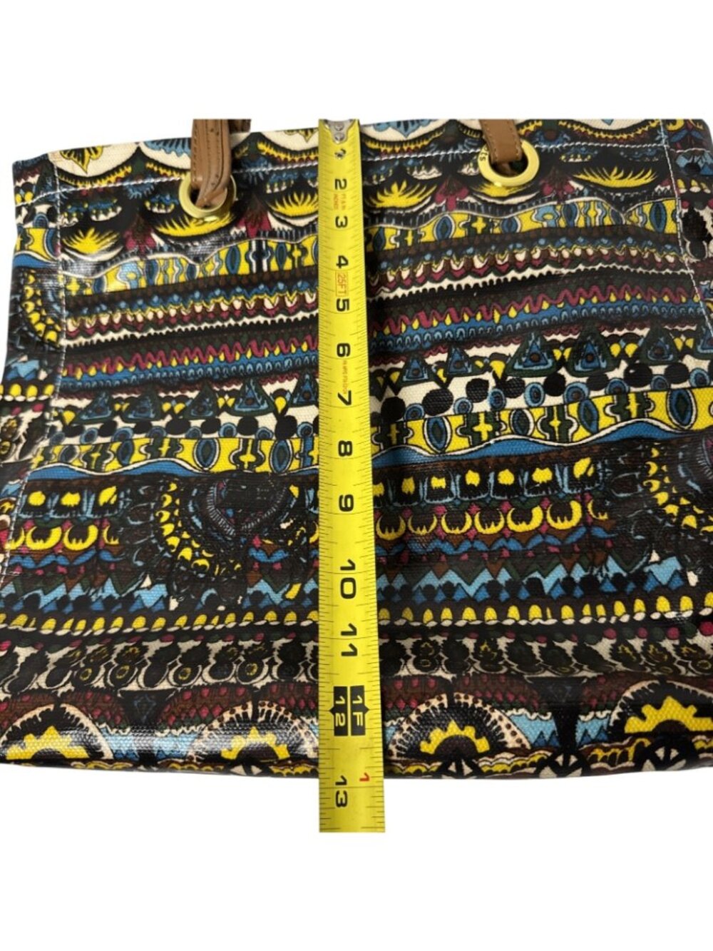 Stack Roots Multicolor Graphics Tote Bag With Brown Handles - Picture 9 of 12